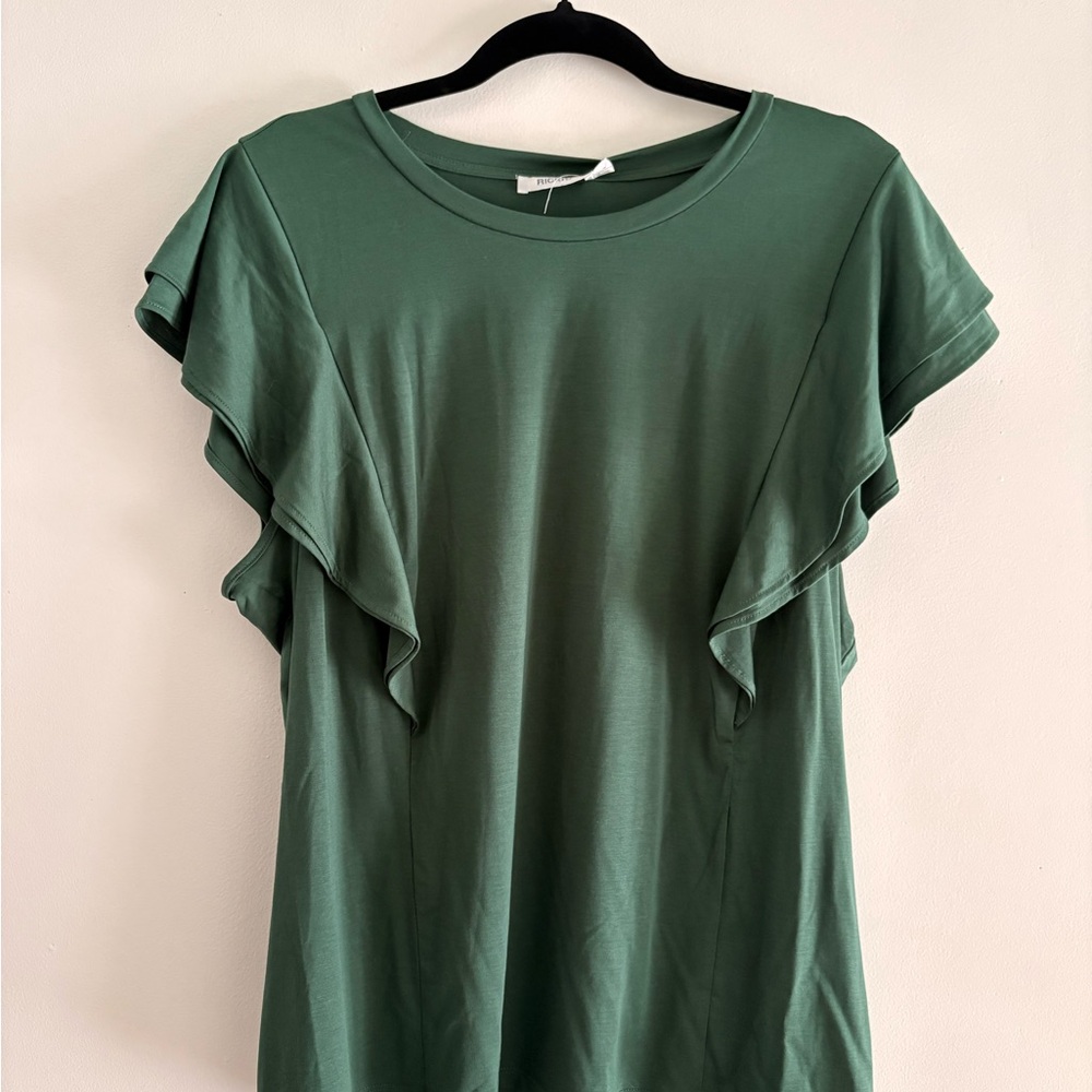Ricki’s Green Ruffle Sleeve Tee XL Lyocell Soft Stretch Casual Top
